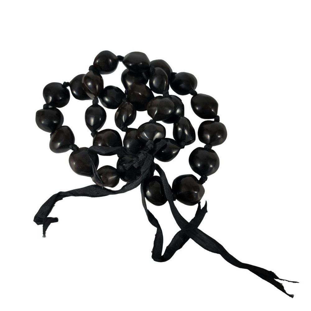 VTG Hawaii Wedding Graduation Kukui Nut Lei Luau Hula Tiki Necklace Ribbon 36"